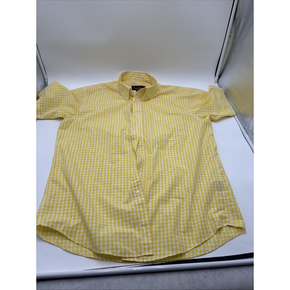 Nicole Miller‎ New York Button Down Shirt Women's Size 16 Large Yellow Checkered